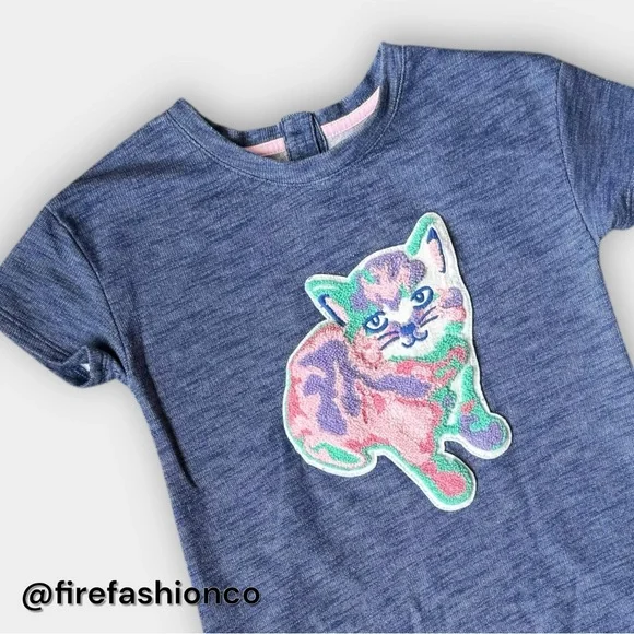 Cat & Jack Blue Dress with Colorful Cat Graphic Large L - Picture 3 of 9